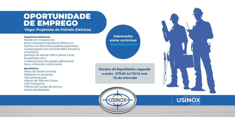 Oportunidade de Emprego na Usinox! Oportunidade de Emprego na Usinox!