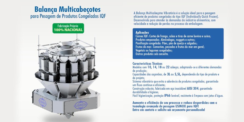 Balança Multicabeçotes para Pesagem de Produtos Congelados IQF Balança Multicabeçotes para Pesagem de Produtos Congelados IQF