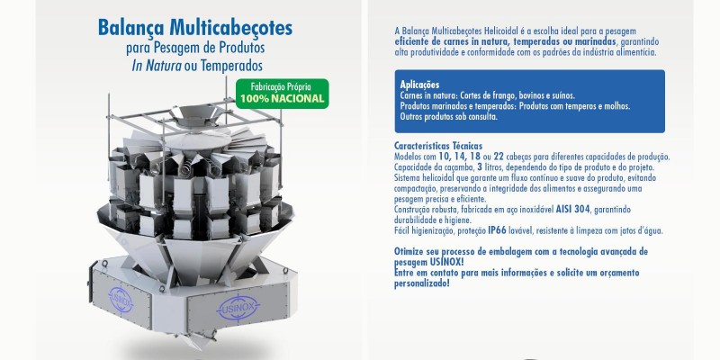 Balança Multicabeçotes para Pesagem de Produtos In Natura ou Temperados Balança Multicabeçotes para Pesagem de Produtos In Natura ou Temperados