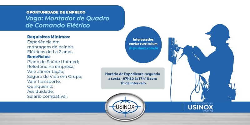 Vaga Aberta: Montador de Quadro de Comando Elétrico Vaga Aberta: Montador de Quadro de Comando Elétrico
