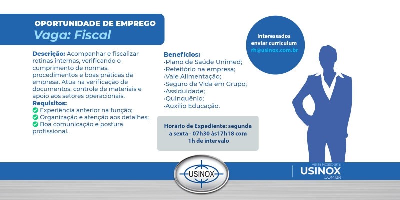 A Usinox está contratando!  A Usinox está contratando!