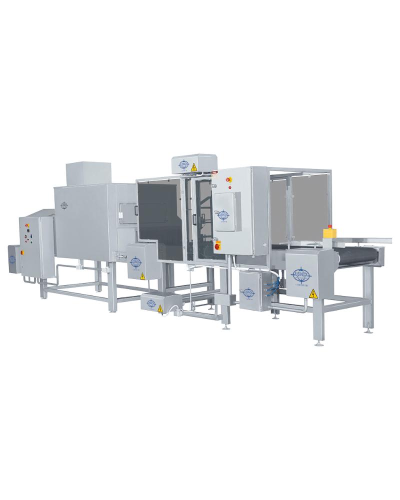 Conjunto seladora de caixas e túnel de encolhimento.